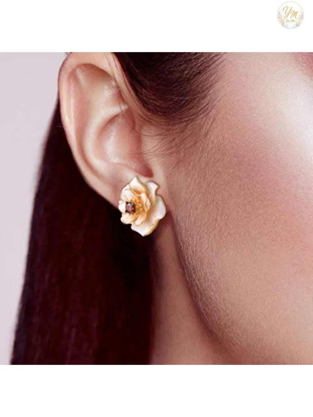 925 Sterling Silver Enamel Flower Drop Earrings Garnet